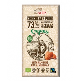 Čokolade Solé - 73% ekološka temna čokolada z mandlji 150g